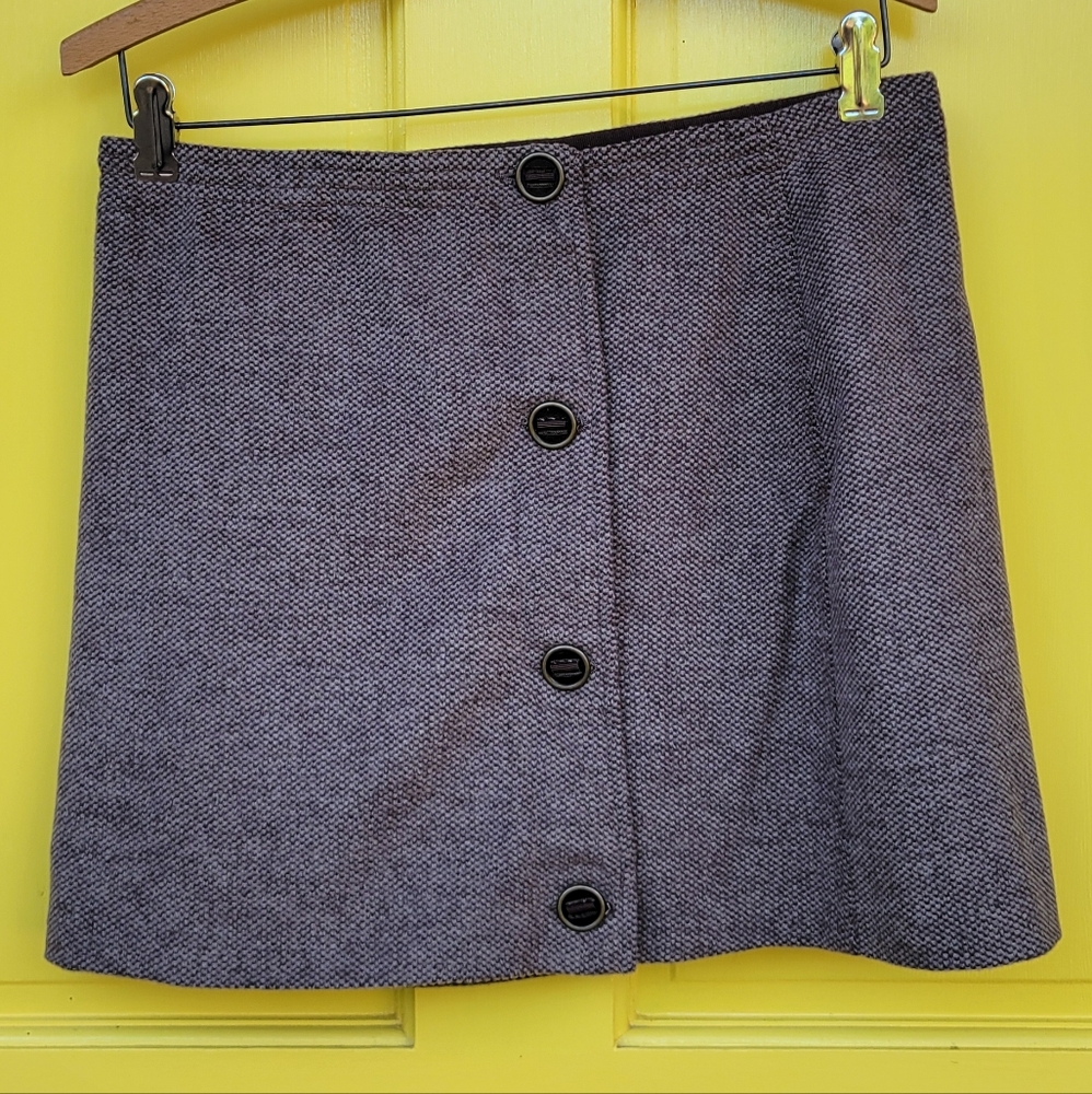 Prana Nicky Wool Blend Wrap Mini Skirt in Espresso Brown | Tweed Texture